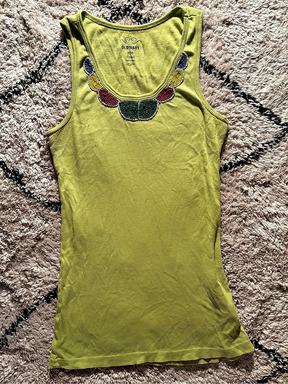 Old Navy Beaded Neckline Tank Top in Green Size Small